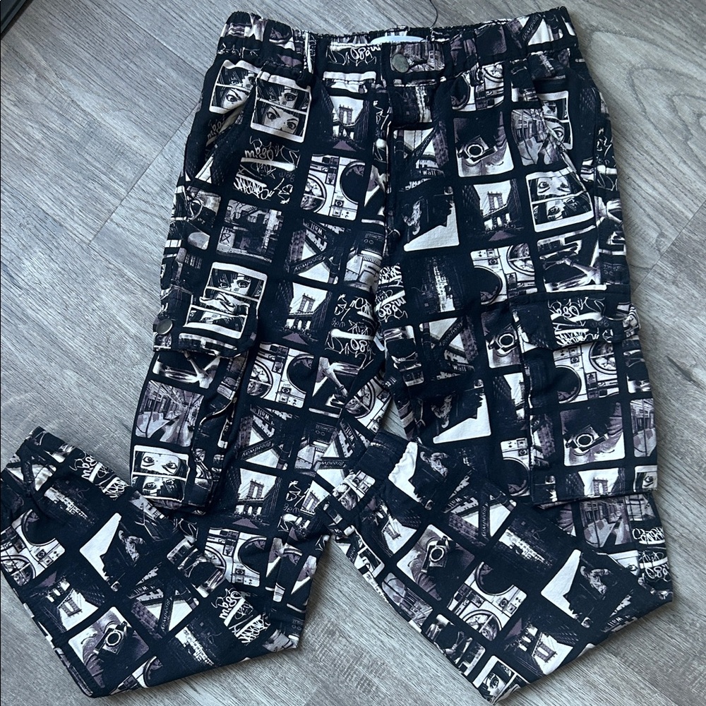Urban Kids Graphic Black and White Pants with belt loops and stretchy material